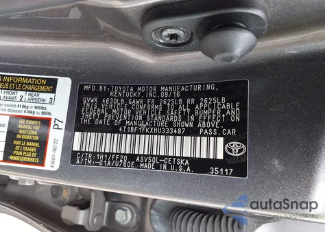 2017 Toyota Camry Se from USA, damaged, VIN 4T1BF1FKXHU333487